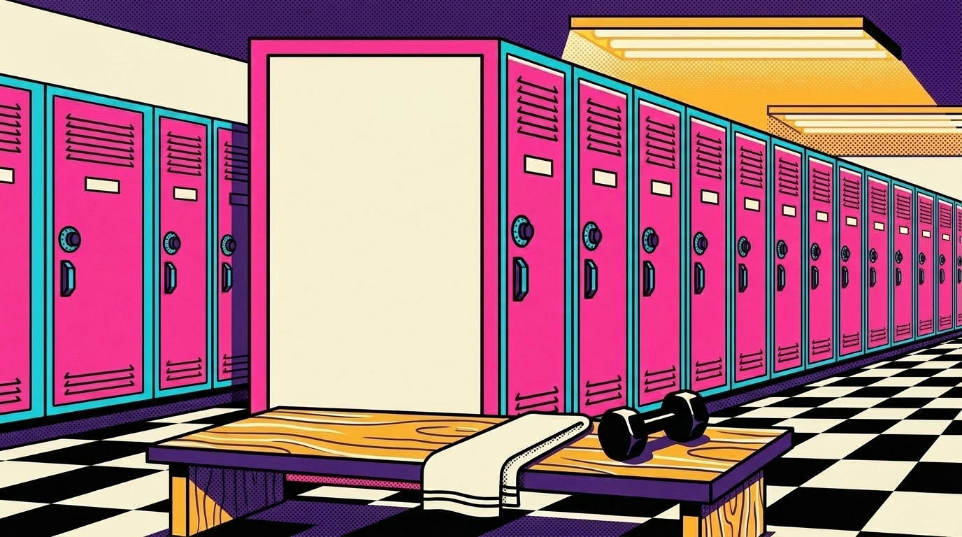 80s aerobic-studio locker room